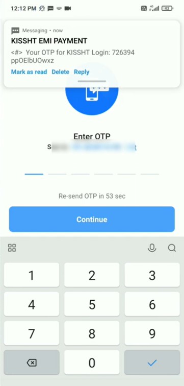 Kissht App OTP Verification